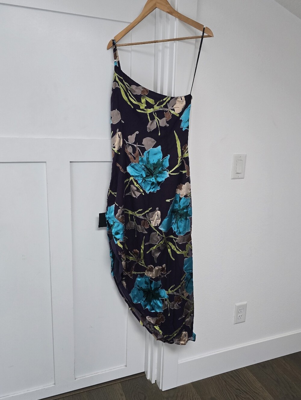 Lulu's Teal Floral One-Shoulder Midi Dress - Picture 6 of 14